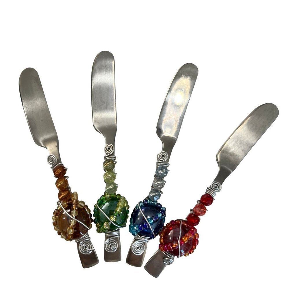 Set of 4 Beaded Cheese Spreader - Wire Wrapped Stainless Steel Butter Knife V vi - Picture 6 of 8